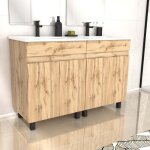 Meuble de salle de bains 120cm 4 porteschêne naturel + vasque céramique blanche - timber 120 Meuble de salle de bains 120cm 4 porteschêne naturel + vasque céramique blanche - timber 120