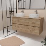 Aurlane - meuble salle de bains 120cm 4 tiroirs chêne naturel - 2 vasques rondes 36cm blanches effet ... Aurlane - meuble salle de bains 120cm 4 tiroirs chêne naturel - 2 vasques rondes 36cm blanches effet ...