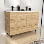Meuble de salle de bains 120cm 6 tiroirschêne naturel + vasque céramique blanche - timber 120 Meuble de salle de bains 120cm 6 tiroirschêne naturel + vasque céramique blanche - timber 120