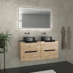 Aurlane - meuble salle de bains 120cm chene et noir, vasques rondes diam 36cm et miroir black led 120x70 ...