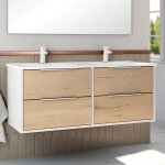 Meuble de salle de bain 120cm double vasque - 4 tiroirs - sans miroir - blanc / roble - alba Meuble de salle de bain 120cm double vasque - 4 tiroirs - sans miroir - blanc / roble - alba