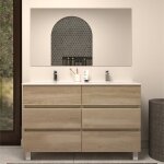 Meuble de salle de bain 120cm double vasque - 6 tiroirs - nebraska (bois clair) - mayor