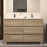 Meuble de salle de bain 120cm double vasque - sans miroir - 6 tiroirs - nebraska (bois clair) - mayor ...