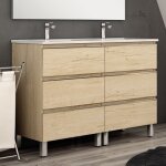 Meuble de salle de bain 120cm simple vasque - 6 tiroirs - sans miroir - bambou (chêne clair) - palma Meuble de salle de bain 120cm simple vasque - 6 tiroirs - sans miroir - bambou (chêne clair) - palma