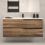 Meuble de salle de bain 120cm simple vasque - sans miroir - 2 tiroirs - tabaco (bois fonc�) - luna