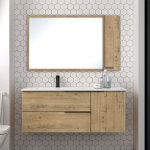 Cosyneo - meuble de salle de bain 120cm vasque d�port�e - 2 tiroirs - miroir avec armoirette - roble ...