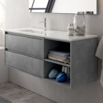 Cosyneo - meuble de salle de bain 120cm vasque dporte - 2 tiroirs et 2 niches - sans miroir - ciment ...