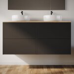 Meuble de salle de bain 120cm avec vasque � poser ronde - 4 tiroirs - sans miroir - noir - mona