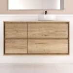 Meuble de salle de bain 120cm avec vasque � poser ronde - 4 tiroirs - sans miroir - roble sanctuary (ch�ne ...
