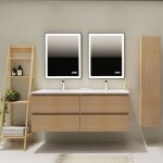 Meuble salle de bain 140 cm - double vasque solid surface - effet chne sonoma - a suspendre - karaib ...