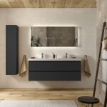 Salgar - meuble salle de bain - 140 cm - plan double vasques charge minrale - noir mat - a suspendre ...