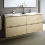 Meuble de salle de bain 140cm double vasque - 4 tiroirs - sans miroir - bambou (chne clair) - balea