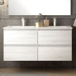 Meuble de salle de bain 140cm double vasque - 4 tiroirs - sans miroir - hibernian (bois blanchi) - balea ...