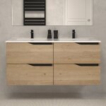 Meuble de salle de bain 140cm double vasque - 4 tiroirs - sans miroir - madera miel (bois clair) - luna ...