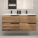 Meuble de salle de bain 140cm double vasque - 4 tiroirs - sans miroir - tabaco (bois fonc�) - luna