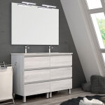 Cosyneo - meuble de salle de bain 140cm double vasque - 6 tiroirs - hibernian (bois blanchi) - palma