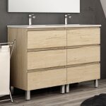 Meuble de salle de bain 140cm double vasque - 6 tiroirs - sans miroir - bambou (chne clair) - palma