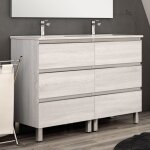 Meuble de salle de bain 140cm double vasque - 6 tiroirs - sans miroir - hibernian (bois blanchi) - palma ...