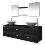 Meuble de salle de bain 15 pi�ces bois laqu� noir val