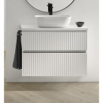 Meuble de salle de bain avec 2 tiroirs suspendus avec plan laqué blanc brillant + vasque à poser - longueur ... Meuble de salle de bain avec 2 tiroirs suspendus avec plan laqué blanc brillant + vasque à poser - longueur ...