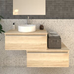 Meuble de salle de bain 2 tiroirs avec vasque � poser ronde sans miroir - bambou (ch�ne clair) - pena ...