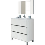 Meuble de salle de bain avec 3 portes coloris blanc - hauteur 88 x longueur 81 x profondeur 47 cm - pegane ...
