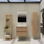 Meuble salle de bain 60 cm - plan vasque cramique - effet chne sonoma - a suspendre - karaib 2