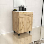 Meuble de salle de bains 60 cm timber - d�cor ch�ne naturel � portes avec vasque c�ramique blanche