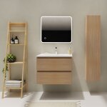 Meuble salle de bain 70 cm - plan vasque solid surface - effet chne sonoma - a suspendre - karaib 2