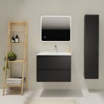 Meuble salle de bain 70 cm - plan vasque solid surface - noir mat - a suspendre - karaib 2