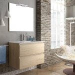 Cosyneo - meuble de salle de bain 70cm simple vasque - 2 tiroirs - bambou (chne clair) - balea