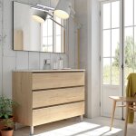 Cosyneo - meuble de salle de bain 70cm simple vasque - 3 tiroirs - bambou (ch�ne clair) - palma