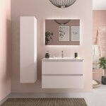Meuble salle de bain - 80 cm - avec plan vasque - blanc mat - a suspendre - karaib