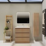 Meuble salle de bain 80 cm a poser - plan vasque céramique - effet chêne sonoma - karaib 2 Meuble salle de bain 80 cm a poser - plan vasque céramique - effet chêne sonoma - karaib 2