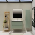 Meuble salle de bain 80 cm - plan vasque céramique - vert mat - a suspendre - karaib 2 Meuble salle de bain 80 cm - plan vasque céramique - vert mat - a suspendre - karaib 2