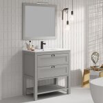Cosyneo - meuble de salle de bain 80 cm simple vasque - pin massif - 2 tiroirs - gris - pyla