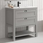 Cosyneo - meuble de salle de bain 80 cm simple vasque - pin massif - 2 tiroirs - sans miroir - gris - ...