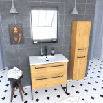Aurlane - meuble salle de bains 80 cm, vasque blanche, miroir led et colonne - chêne naturel - structura ... Aurlane - meuble salle de bains 80 cm, vasque blanche, miroir led et colonne - chêne naturel - structura ...