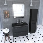 Aurlane - meuble salle de bains 80 cm, vasque noire, miroir led et colonne - noir - structura