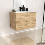 Meuble de salle de bains 80cm 2 tiroirschne naturel + vasque cramique blanche - timber 80