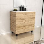 Meuble de salle de bains 80cm 3 tiroirschne naturel + vasque cramique blanche - timber 80