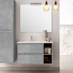 Cosyneo - meuble de salle de bain 80cm vasque d�port�e - 2 tiroirs et 2 niches - ciment (gris) - olympe ...