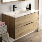 Meuble de salle de bain 80cm vasque d�port�e - 2 tiroirs - sans miroir - roble (ch�ne clair) - king