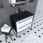 Aurlane - meuble de salle de bain 80x50 cm noir mat - 2 tiroirs blanc - vasque résine noire effet pierre ... Aurlane - meuble de salle de bain 80x50 cm noir mat - 2 tiroirs blanc - vasque résine noire effet pierre ...