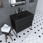 Aurlane - meuble de salle de bain 80x50cm - 2 tiroirs - vasque rsine noire effet pierre - structura ...