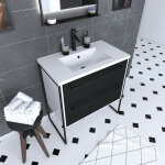 Meuble de salle de bain 80x50cm blanc - 2 tiroirs noir mat - vasque résine blanche - structura p021 Meuble de salle de bain 80x50cm blanc - 2 tiroirs noir mat - vasque résine blanche - structura p021