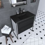Aurlane - meuble de salle de bain 80x50cm blanc - 2 tiroirs noir mat - vasque resine noire effet pierre ... Aurlane - meuble de salle de bain 80x50cm blanc - 2 tiroirs noir mat - vasque resine noire effet pierre ...
