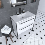 Aurlane - meuble de salle de bain 80x50cm blanc - 2 tiroirs - vasque resine blanche - pieds et poignées ... Aurlane - meuble de salle de bain 80x50cm blanc - 2 tiroirs - vasque resine blanche - pieds et poignées ...
