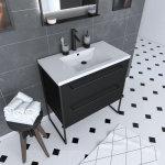 Aurlane - meuble de salle de bain 80x50cm noir mat - 2 tiroirs noir mat - vasque blanche - structura ... Aurlane - meuble de salle de bain 80x50cm noir mat - 2 tiroirs noir mat - vasque blanche - structura ...