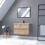 Aurlane - meuble salle de bain 80x54 - finition chene naturel + vasque blanche + miroir - timber 80 - ...